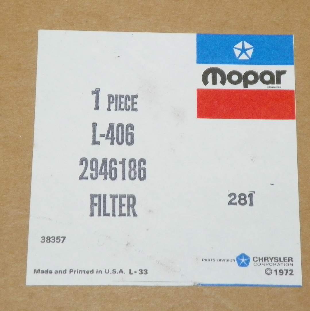 MOPAR NOS Hemi 440 340 SixPack Air Cleaner Filter Element 2946186